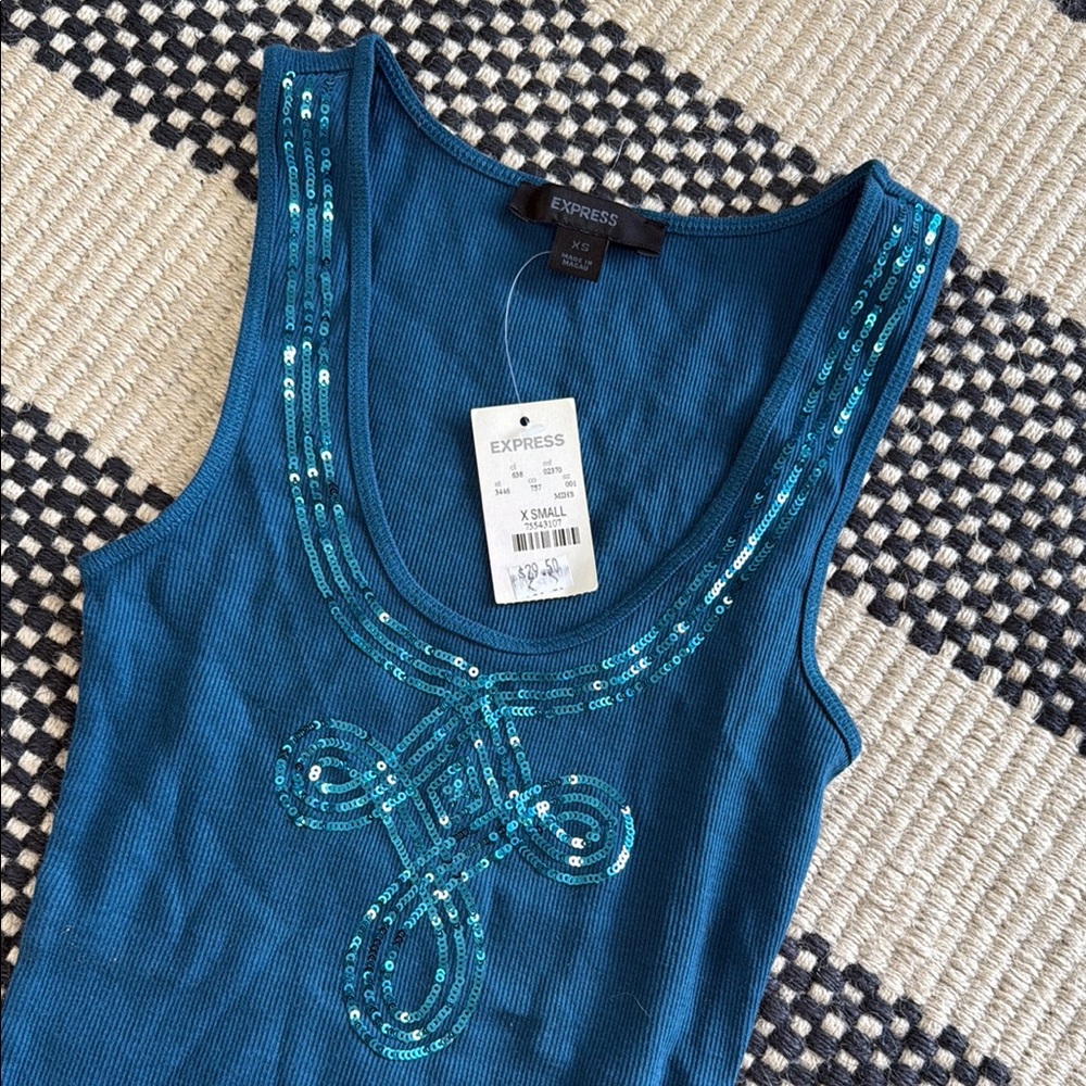 Express Blue Sequin Embellished Women's Top